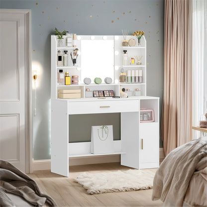 Kaptafel – Make-up tafel – Schminktafel – Dressiertafel – Make-up station – Grote tafelblad – LED-verlichting met verstelbare helderheid – Wit
