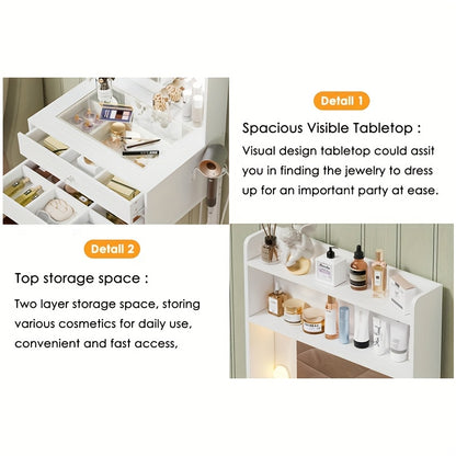 Make-uptafel – Kaptafel – Schminktisch – Make-up Desk – Make-up Bureau – Verlichte Spiegel – Glazen Bovenblad – Compact 55x40x152 cm – Wit