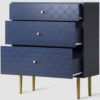 Ladekast – Ladenkast – Commode – Dressoir – Opbergkast – Navy Blauw Met Gouden Poten – 3 Lades – Stabiele Metalen Constructie – Compact 89 cm Hoog