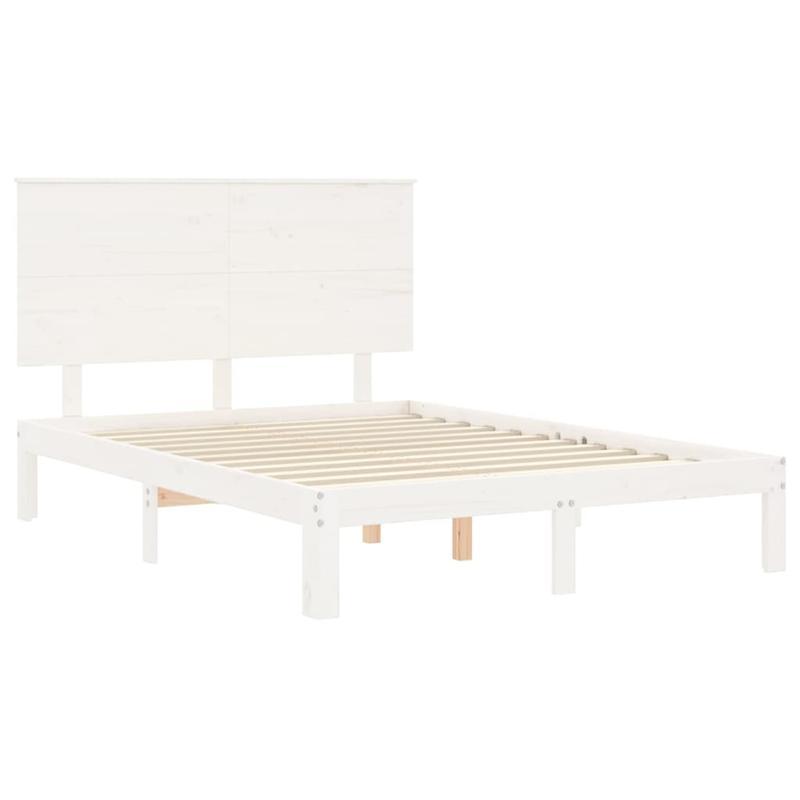 Modern Minimalist Small Double Bed Frame with Headboard - Solid Hardwood Construction, Easy Assembly, Space-Saving Design for Guest Rooms, Studios, Apartments - Durable Bed Furniture Neutral White Finish, Bed Room Decor And A