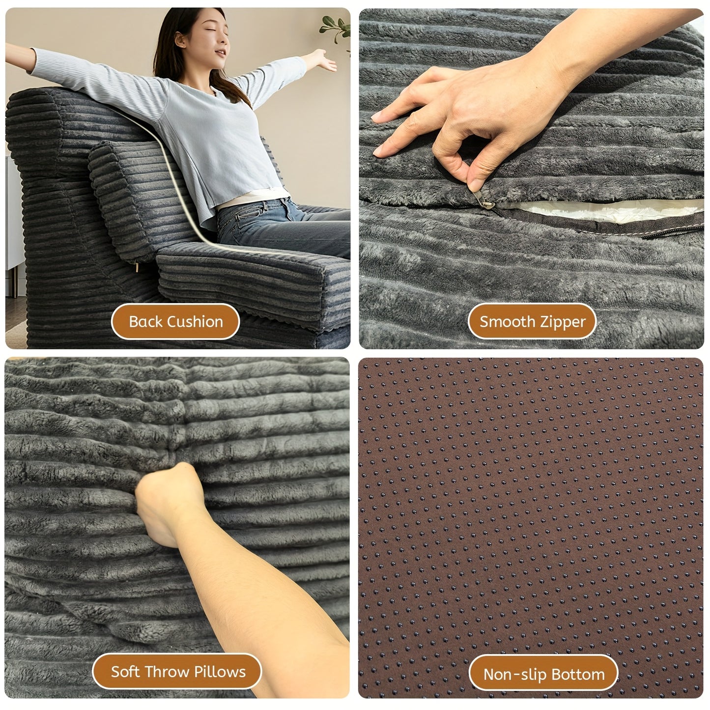 Oversized Zitzak – Zitzak Stoel – Zitzak Poef – Slaapstoel – Relaxfauteuil – Donkergrijs – Plush 3D-Vormgeving – Hoogwaardige Foamvulling