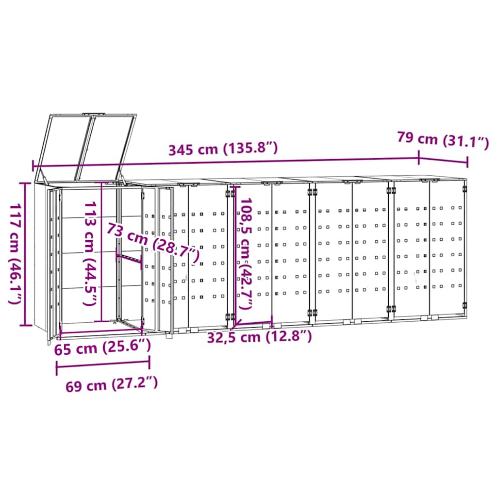 Vuilcontainer – Afvalbak – Buitenbak – Prullenbak – Container – Zware Stalen Constructie – Extra Grote Capaciteit 345x79x117 cm