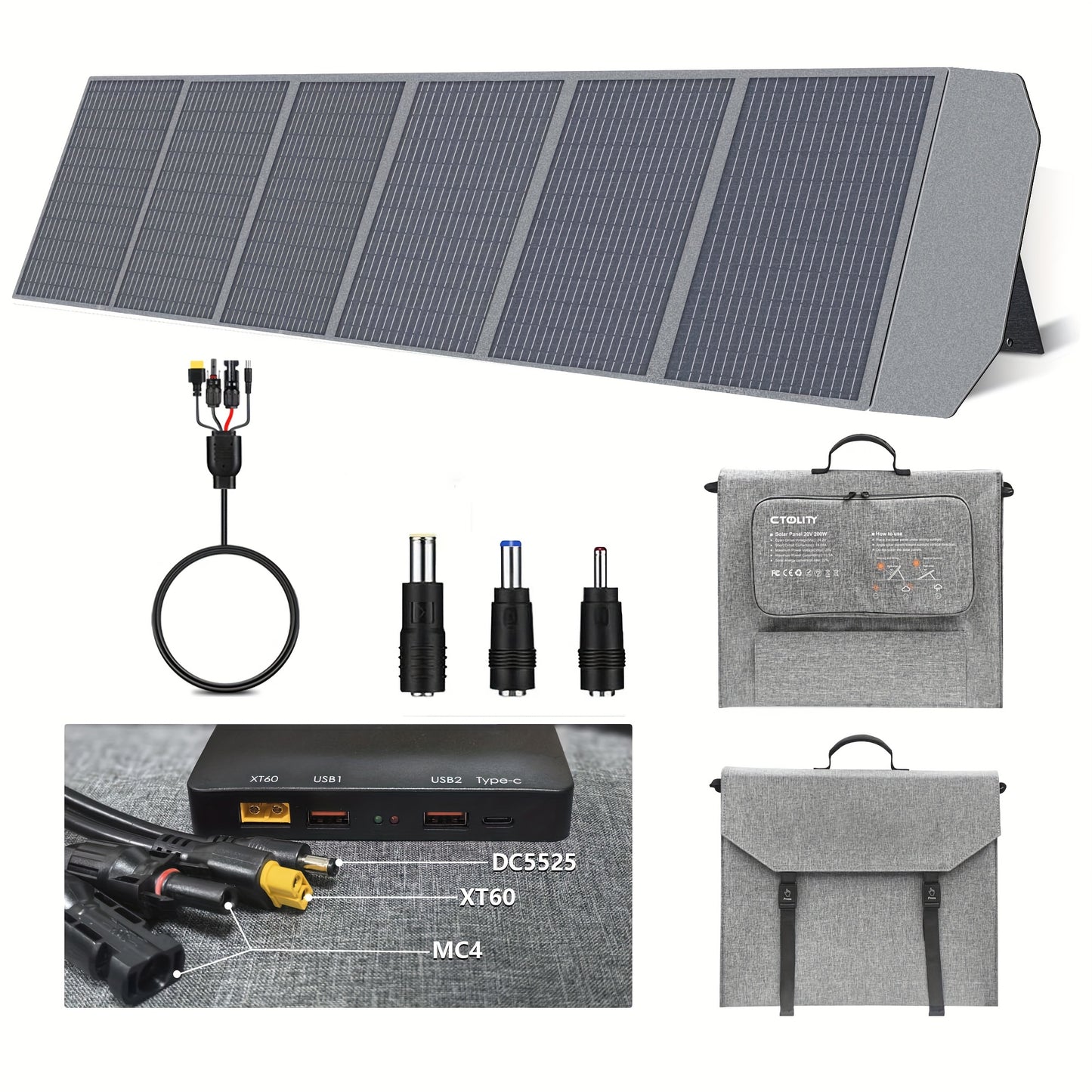 Draagbaar Zonnepaneel – Solar Charger – Opvouwbaar Zonnepaneel – Mobiele Zonne-energie – Outdoor Zonnepaneel – 200W Vermogen – USB-C en PD Uitgangen