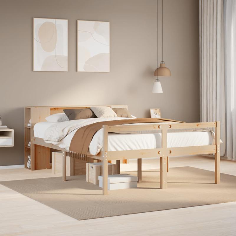 Bed – Bedframe – Bed met Opbergruimte – Eenpersoonsbed – Slaapbank – Modern Design – Massief Dennenhout – 5 Open Planken – 140x200 cm – Eenvoudige Montage