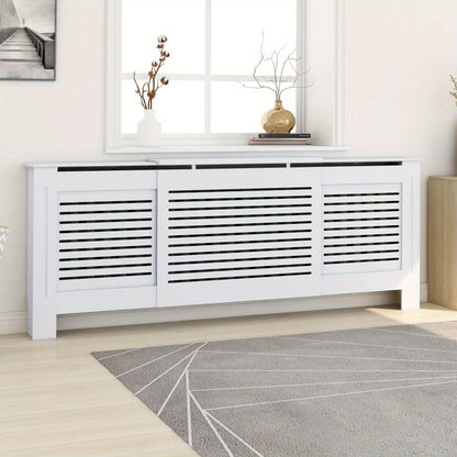 Radiatorombouw – Radiatorbekleding – Verwarmingafdekking – Radiatorpaneel – Radiatorkast – Wit MDF – 205 cm Lengte – Slatted Design Voor Optimale Warmtecirculatie