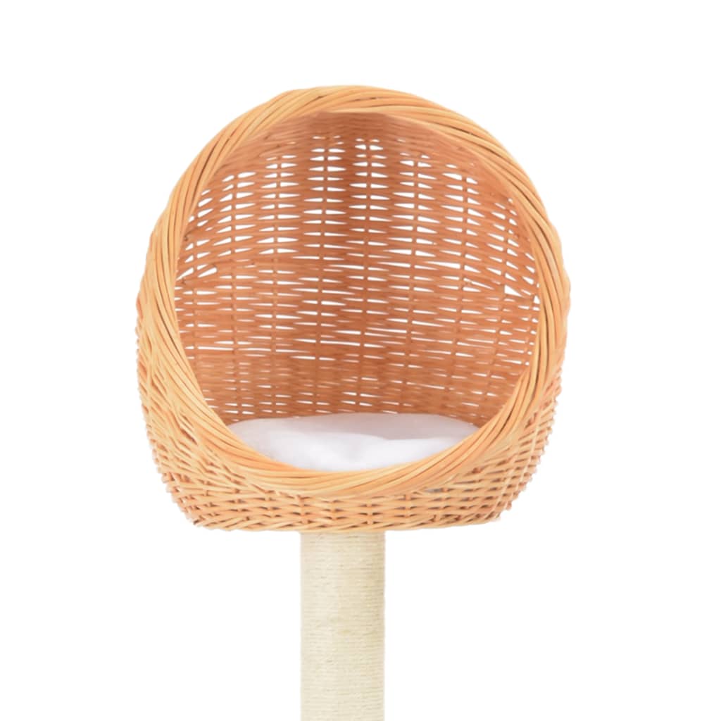 Kattenkrabpaal – Krabpaal – Krabmeubel – Kattenboom – Kattenhuis – Natuurlijk wilgenhout – 5 knusse mandjes – Sisal krabpaal – Compact ontwerp – Bruin