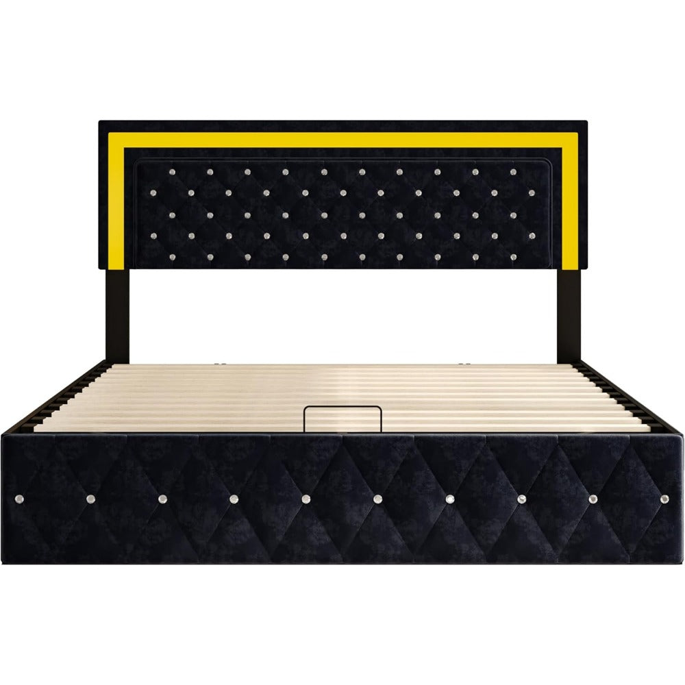 Opbergbed – Gestoffeerd Bed – Tweepersoonsbed – Opbergruimte Bed – Slaapbank – Hydraulisch – LED-Verlichting – Verstelbaar Hoofdeinde – 180x200 cm