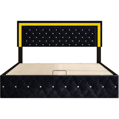Opbergbed – Gestoffeerd Bed – Tweepersoonsbed – Opbergruimte Bed – Slaapbank – Hydraulisch – LED-Verlichting – Verstelbaar Hoofdeinde – 180x200 cm