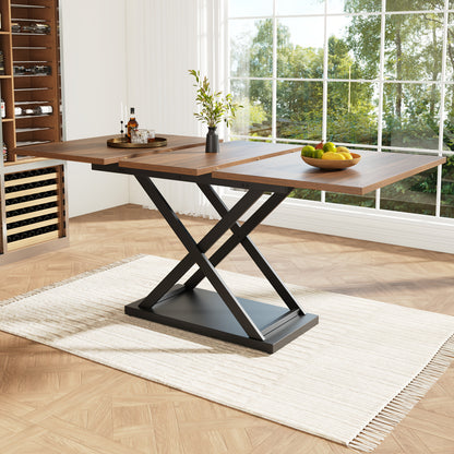 Extendable Walnut Dining Table with Black Iron Legs, 120-160 x 80cm, Space-Saving Design for Kitchen & Living Room, Classic Hardwood Finish, Easy Assembly, Sturdy X-Shaped Frame, Walnut Furniture