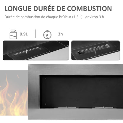 Wandhaard Bio-ethanol – Inbouw Haard – Elektrische Open Haard – Sfeerverwarming – Design Haard – Roestvrij Staal – 110 x 54 cm – 3 Uur Brandduur