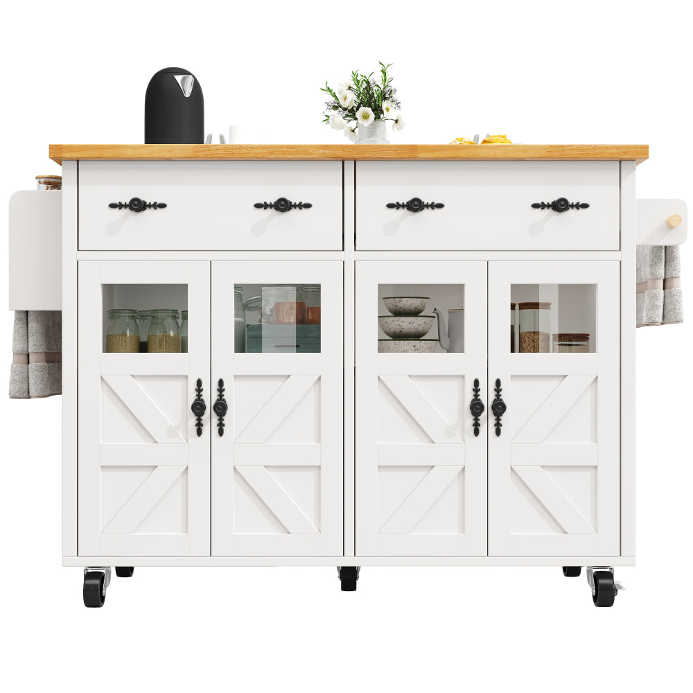Sideboard – Keukeneiland – Serveerwagen – Opbergkast – Wandelwagen – Wit – Verstelbare Planken – Wieltjes Met Remmen