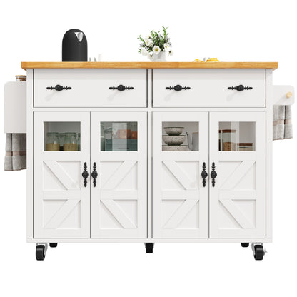 Sideboard – Keukeneiland – Serveerwagen – Opbergkast – Wandelwagen – Wit – Verstelbare Planken – Wieltjes Met Remmen