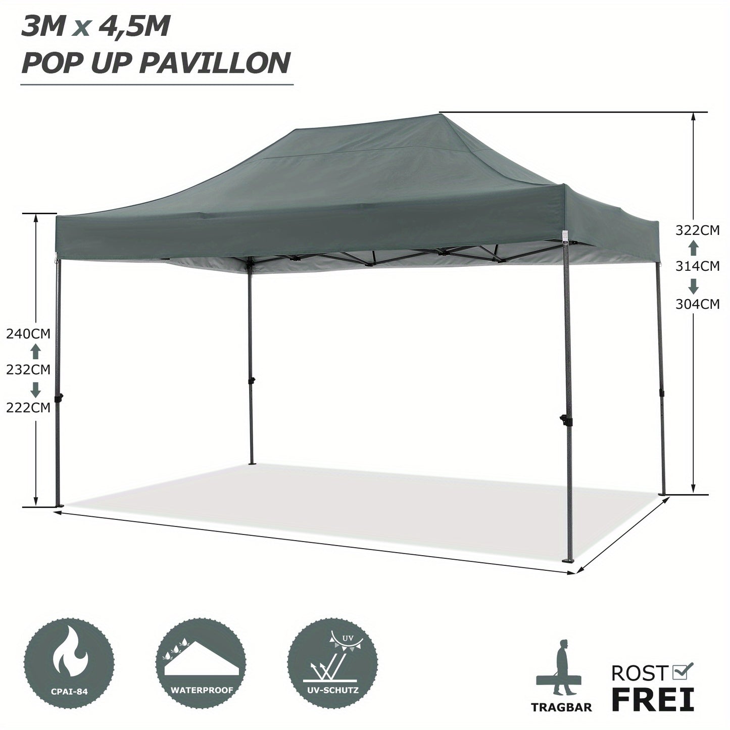 Partytent – Paviljoen – Easy Up Tent – Feesttent – Tuintent – 3x4,5m – Waterdicht Polyester – UPF 50+ Zonbescherming