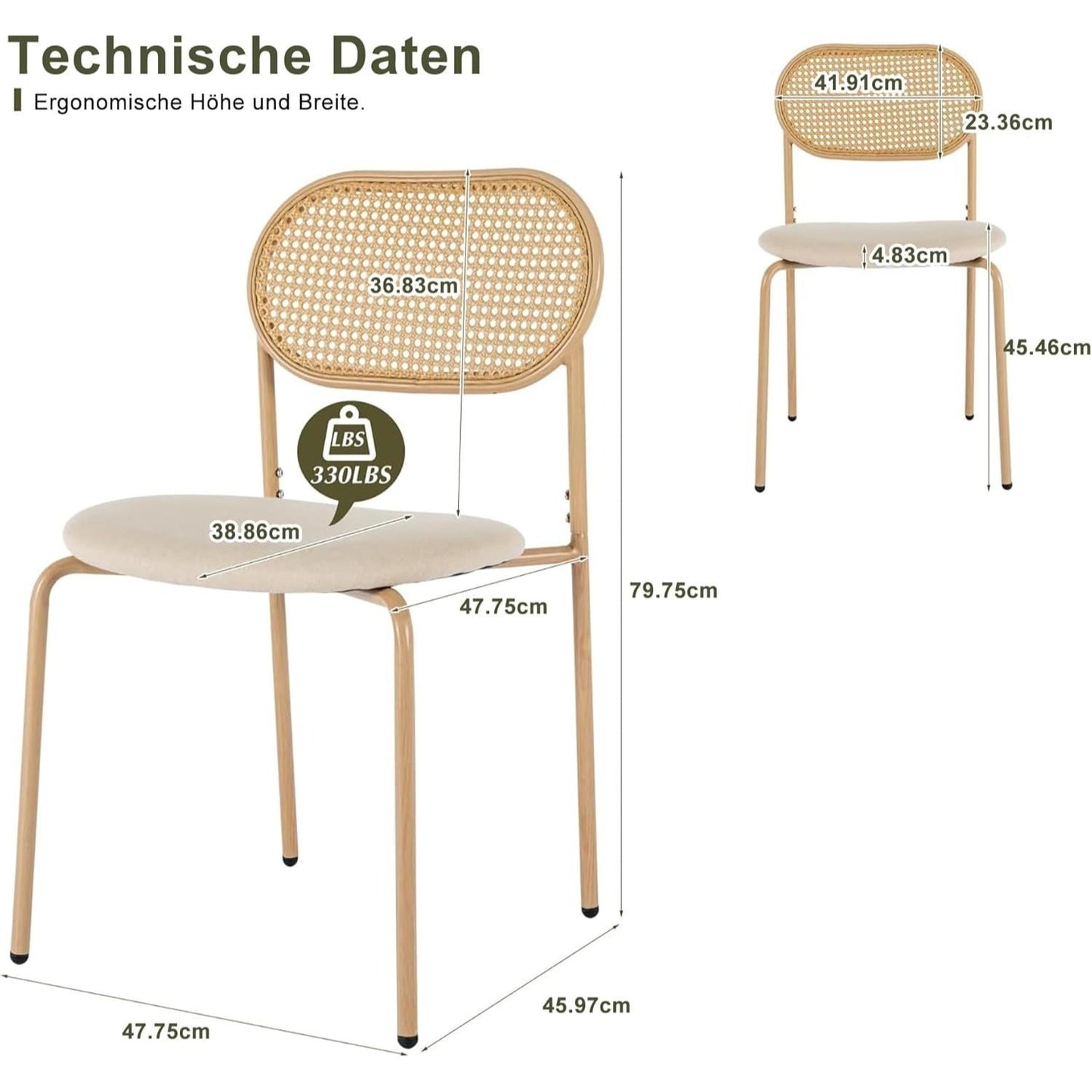 Eetkamerstoel – Keukenstoel – Stoel – Kuipstoel – Meubel – Houtlook Met Rattan Rugleuning – Velvet Zitting – Metalen Frame – Max. 150 kg