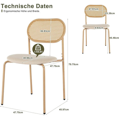 Eetkamerstoel – Keukenstoel – Stoel – Kuipstoel – Meubel – Houtlook Met Rattan Rugleuning – Velvet Zitting – Metalen Frame – Max. 150 kg