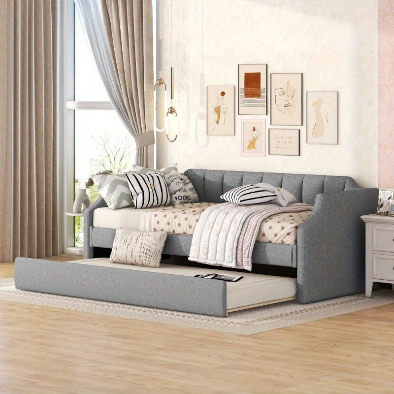 Uitschuifbed – Dagbed – Slaapbank – Eenpersoonsbed – Multifunctioneel Bed – Rollend Frame – Gemakkelijk Montage – Niet-Houten Materiaal – Grijs – Compact Voor Studios