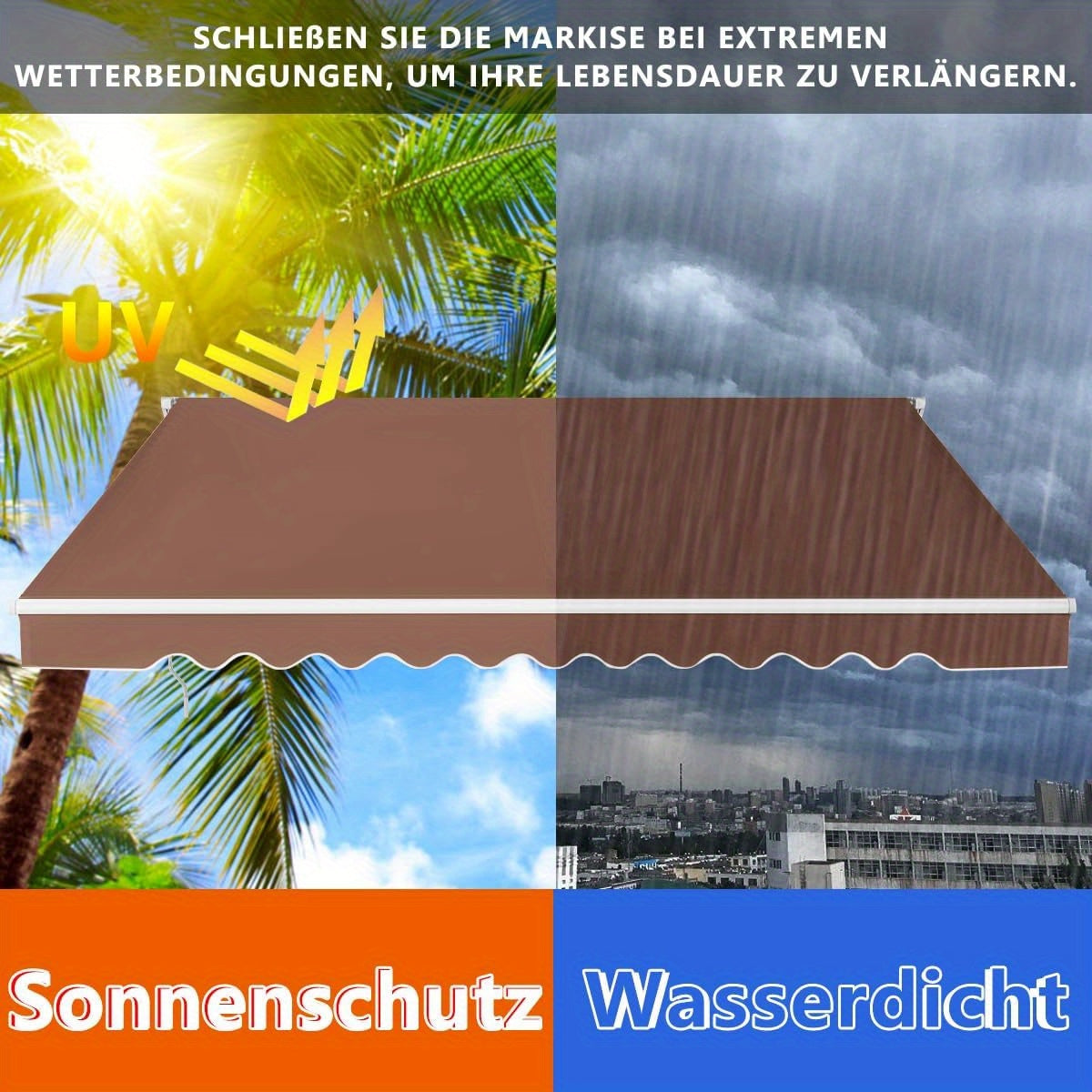 Uitschuifbare Luifel – Zonwering – Terrasoverkapping – Buitenluifel – Handbediende Schaduwdoek – 3,6 x 3 Meter – Aluminium Frame – Verstelbaar 40°-100° – Weerbestendig Polyester – Bruin