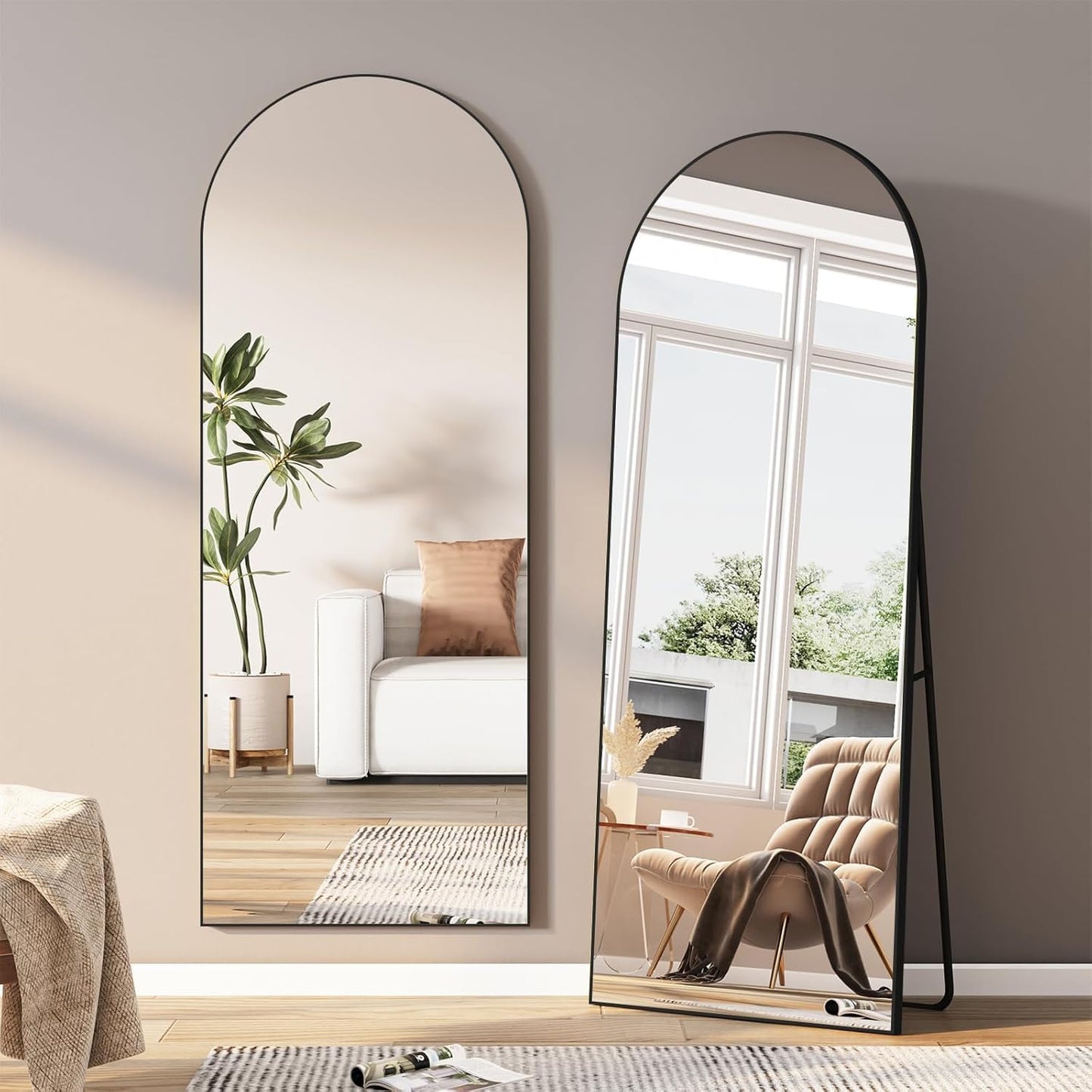 Boogspiegel – Spiegel – Wandspiegel – Full-Length Spiegel – Staande Spiegel – Zwart Aluminium Frame – Groot Formaat 180x80 cm