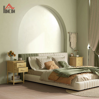 Nachtkastje – Nachtkastjes – Bijzettafel – Bedside Table – Ladekastje – Bamboe – 40x34x60 cm – Set Van 2 – Met Lade En Plank – Scandinavisch Design