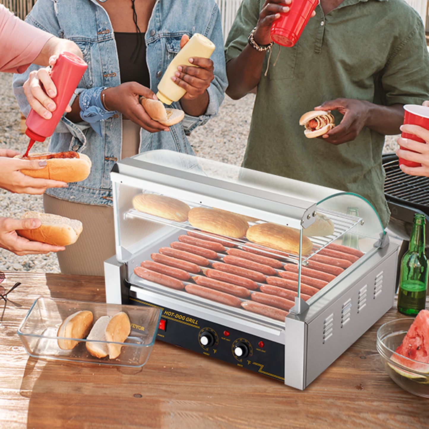 Hotdog Grill – Hotdog Roller – Worstjes Grill – Snackgrill – Elektrische Hotdog Maker – 11 Rollers Voor 30 Hotdogs – Professioneel RVS Met Temperatuurregeling Tot 250°C