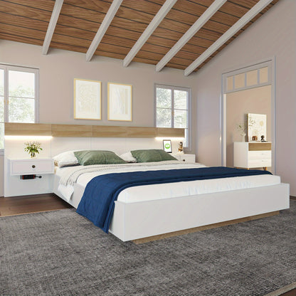 With 2 Bedside Tables And Double Bed System 180 X 200 Cm, Bedroom Set - 205x284x90.5 Cm (L/W/H), (excluding Mattress)