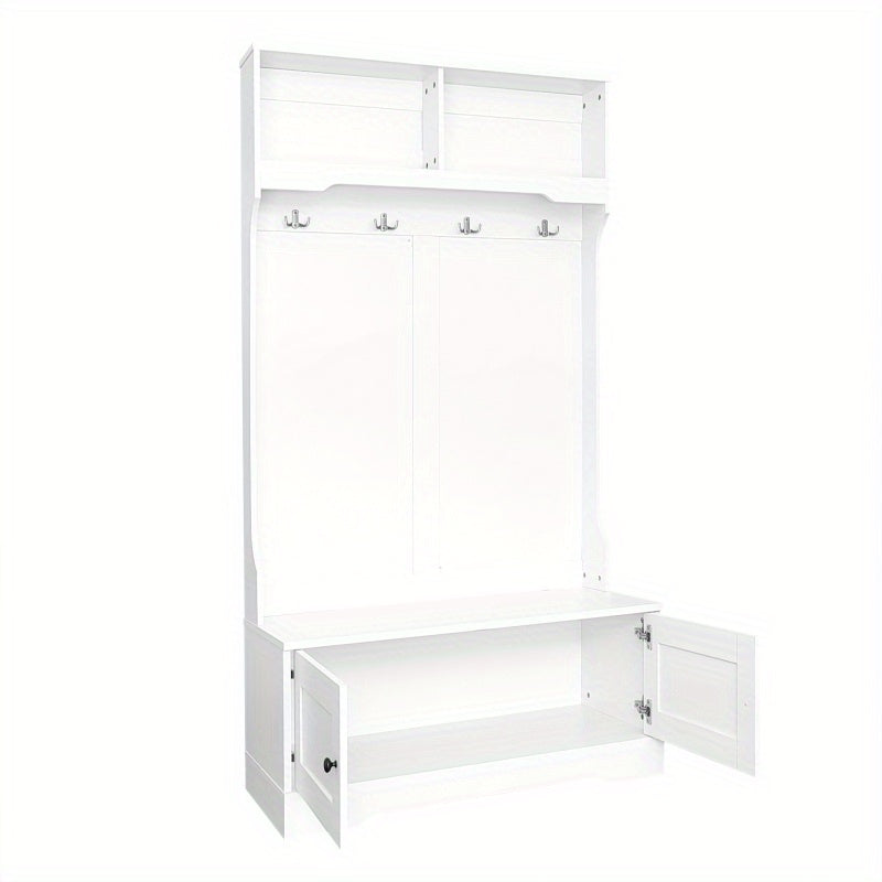 Halmeubel Wit – Kapstok – Schoenenkast – Entree Meubel – Opbergkast – Soft-Close Deuren – Geïntegreerde Zitbank Met Opbergruimte