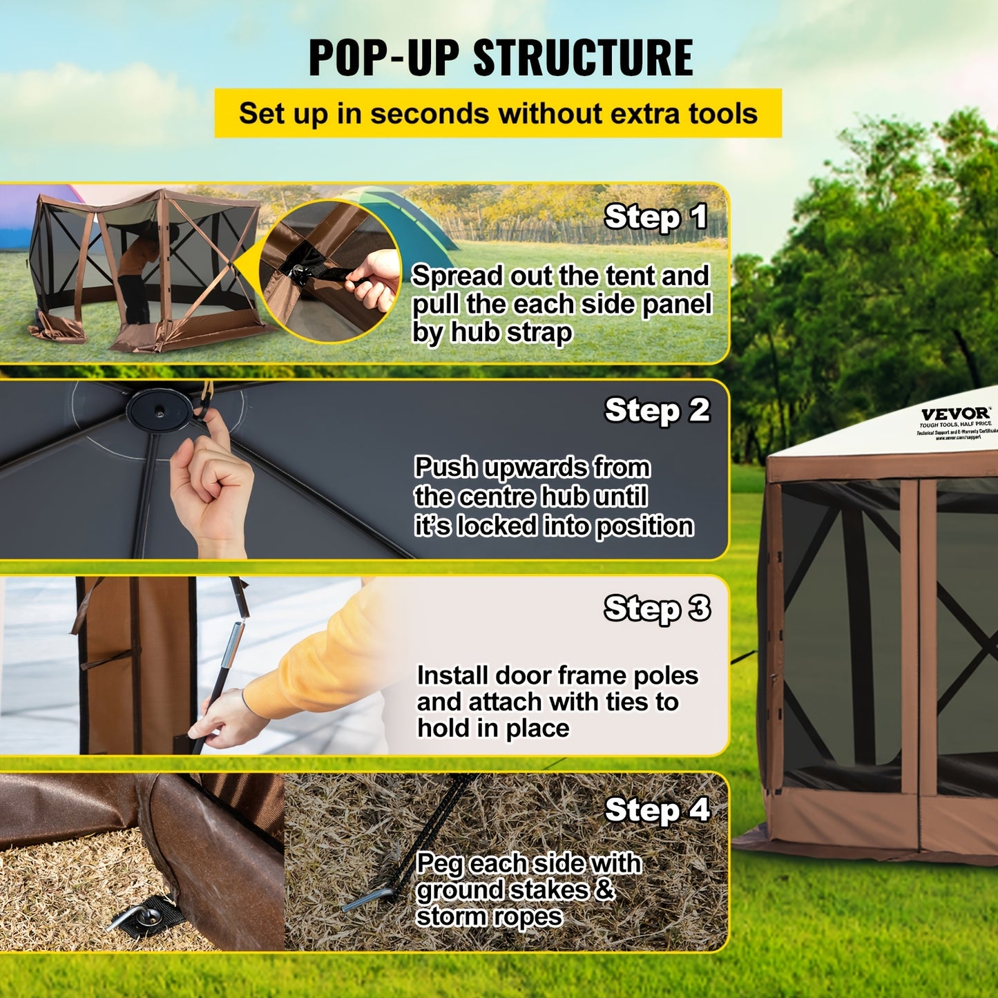 Partytent – Paviljoen – Easy Up Tent – Tuintent – Feesttent – 3,66x3,66 Meter – Pop-up met Muskietennet – Inclusief Draagtas en Haringen