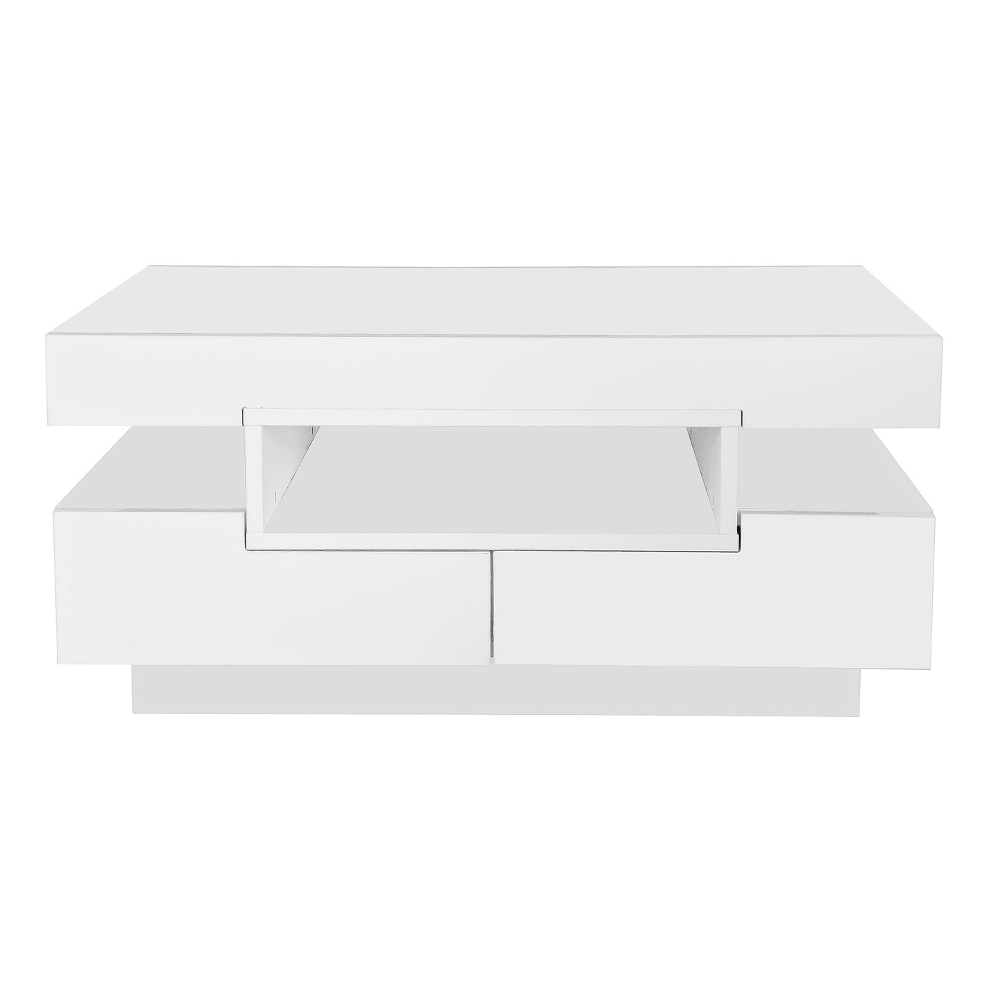 Modern White Metal Coffee Table with 4 Front & Back Drawers - High-Gloss Finish, Compact Design for Living Room, Bedroom, Office Storage, Coffee Table for Living Room, Bedroom Furniture, Contemporary Furniture, Sleek Finish