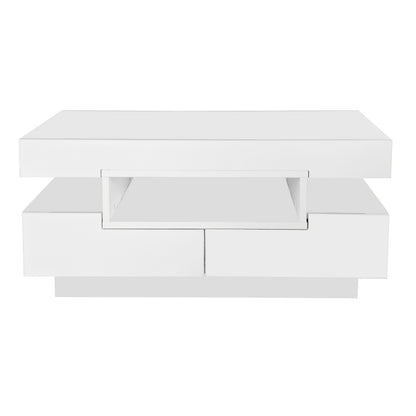 Modern White Metal Coffee Table with 4 Front & Back Drawers - High-Gloss Finish, Compact Design for Living Room, Bedroom, Office Storage, Coffee Table for Living Room, Bedroom Furniture, Contemporary Furniture, Sleek Finish