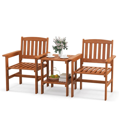 Tuinbank – Tuinset – Buitenbank – Balkonbank – Acaciahouten Bank – 2 Persoons – Met Zijtafel – Parasoluithouder – Weerbestendig Hout – Ergonomisch Design