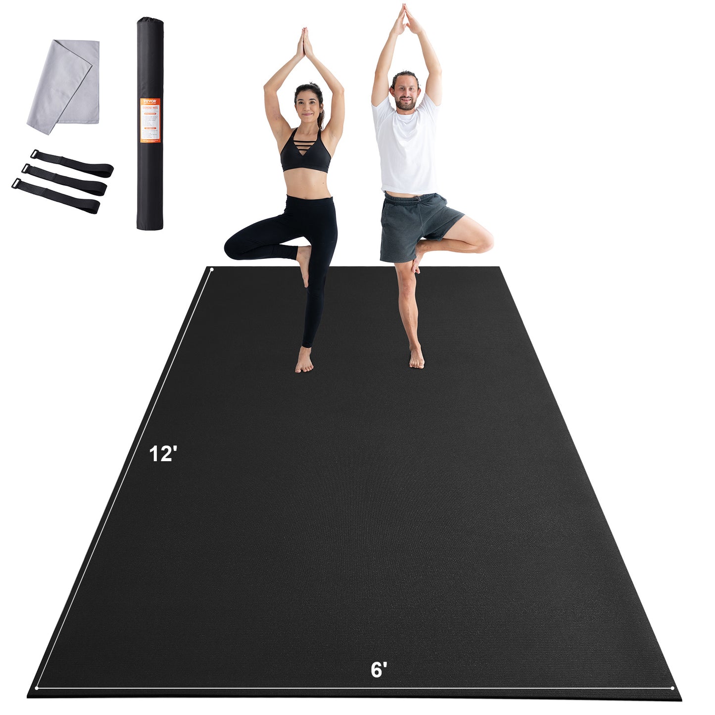 Fitnessmat – Yogamat – Trainingsmat – Oefenmat – Pilatesmat – Extra Groot 12x6ft – Anti-Slip PVC Dikte 7mm