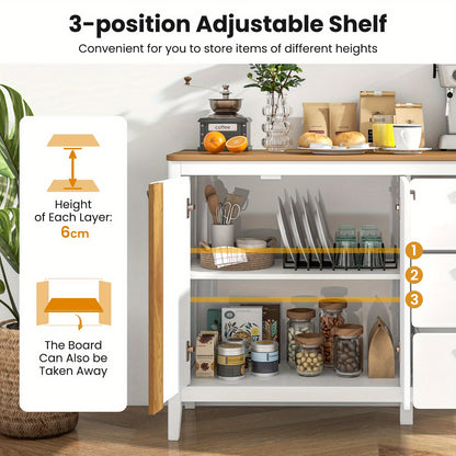 Buffetkast – Opbergkast – Keukenkast – Ladekast – Wit Houten Meubel – Anti-Kantelbeveiliging – Stevige MDF En Houtconstructie – 106x40x80 cm