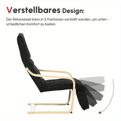 Relaxfauteuil – Verstelbare Fauteuil – Lounge Chair – Relaxstoel – Stoel Met Voetensteun – Stevig Frame – Zachte Bekleding – Compact Formaat – Zwart-Gouden Design