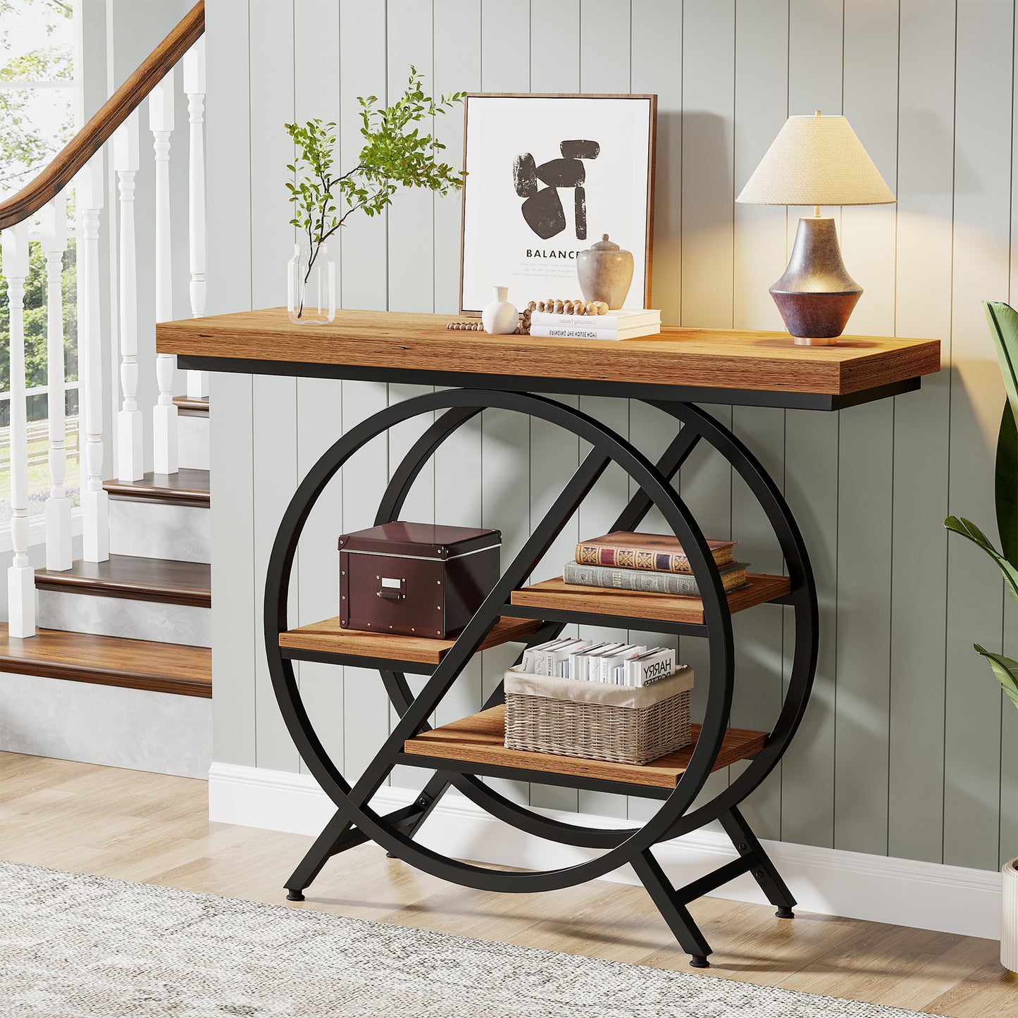 Slank Haltafelt – Smal Sofa Sidetable – Smalle Opbergtafel – Gangtafel – Metaal Houten Frame – 100 cm Breed – 4 cm Dikke Bladen – Robuust & Duurzaam