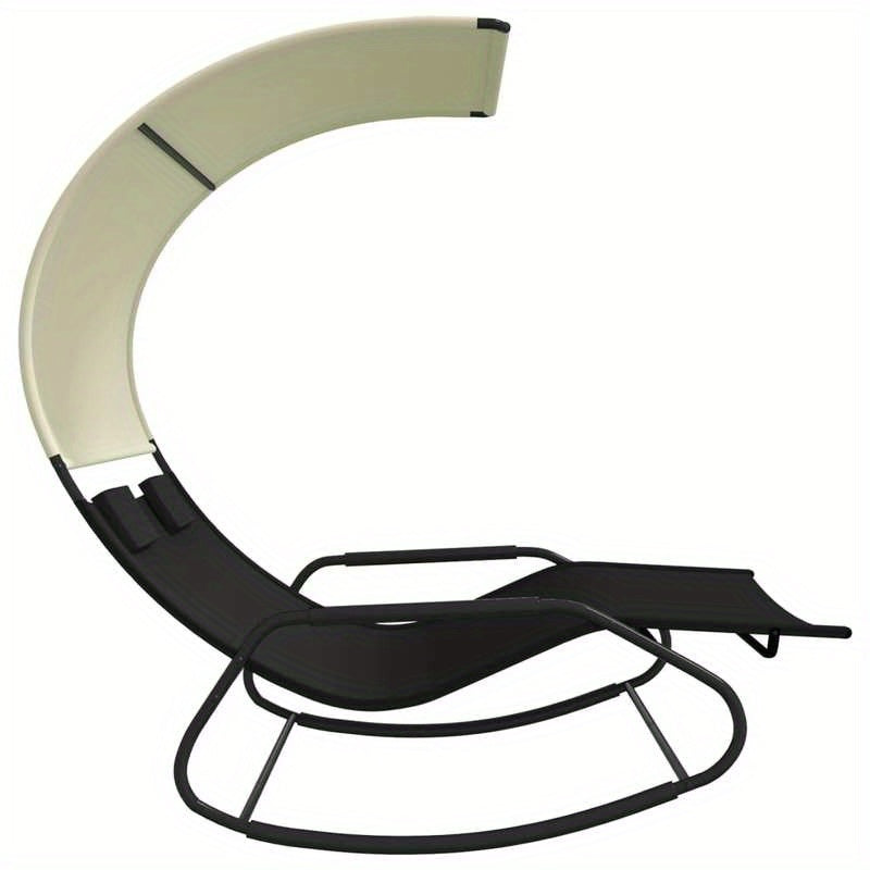 Twee Persoons Schommelstoel – Dubbele Loungestoel – Patio Schommelstoel – Tuinstoel Met Overkapping – Zwarte Stalen Frame – Ergonomisch Zitcomfort – Crèmekleurige Zonwering