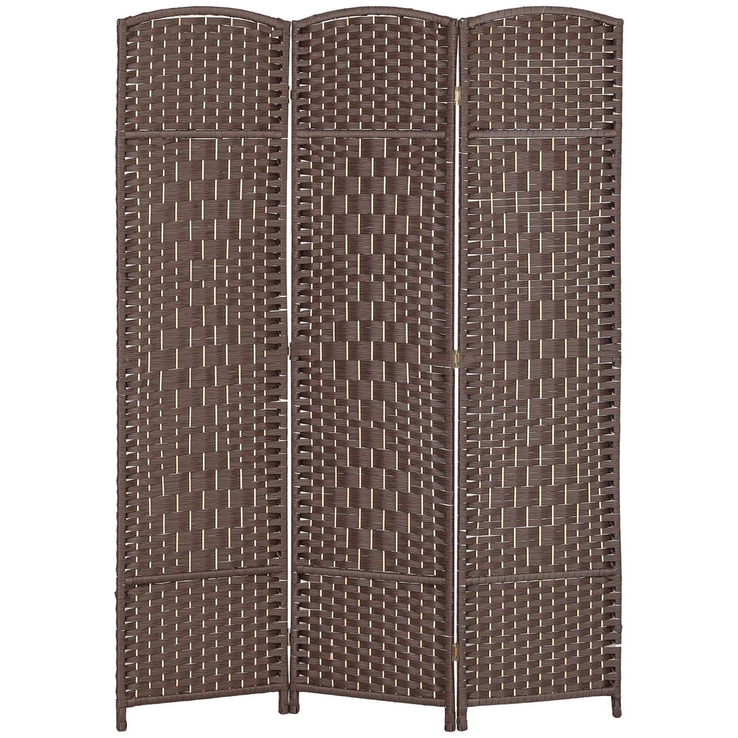 Roomdivider – Scheidingswand – Kamerscherm – Vouwscherm – Raumteiler – 3-delig Vouwbaar – Natuurlijk Dennenhout & Rotan Patroon – Bruin