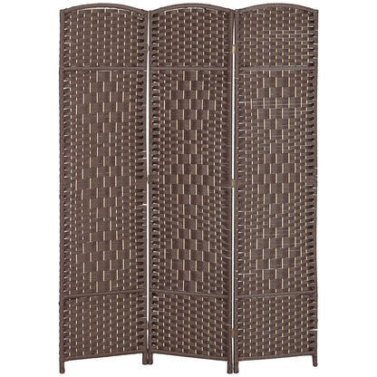 Roomdivider – Scheidingswand – Kamerscherm – Vouwscherm – Raumteiler – 3-delig Vouwbaar – Natuurlijk Dennenhout & Rotan Patroon – Bruin