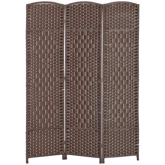 Roomdivider – Scheidingswand – Kamerscherm – Vouwscherm – Raumteiler – 3-delig Vouwbaar – Natuurlijk Dennenhout & Rotan Patroon – Bruin