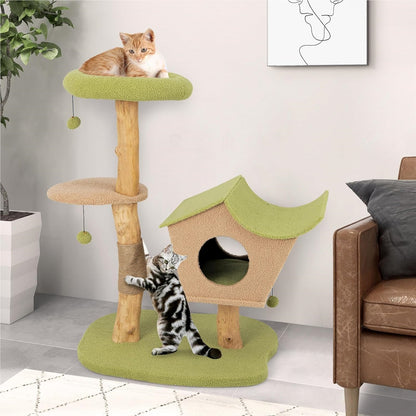 Kattenboom – Kattenhuis – Kattenkrabpaal – Kattenmeubel – Kattenhut – 110 cm Hoog – Gemaakt Van Stevig Beukenhout