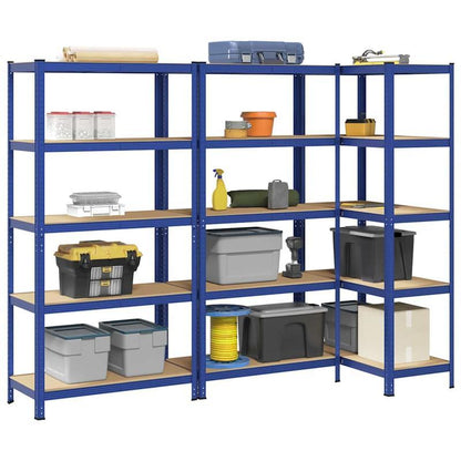 Opbergrek – Stellingkast – Opbergrek – Opbergkast – Rek – 5 Niveaus – Set Van 3 Blauw – Duurzaam Kunststof – Ruime Opbergruimte