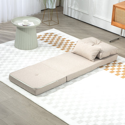Zitzak – Fauteuil – Stoel – Loungebank – Relaxstoel – Verstelbare Rugleuning – Linnen Beige – Met Kussen – Opvouwbaar – Max 90 kg