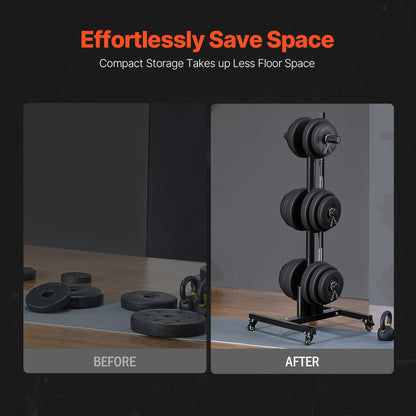 Verticaal Gewichtenschijf Rek – Gewichtshouder – Barbell Rek – Gewichtenschijven Opberger – Fitness Rek – Met Wielen – Robuuste Stalen Constructie – Draagt Tot 450 kg Veilig
