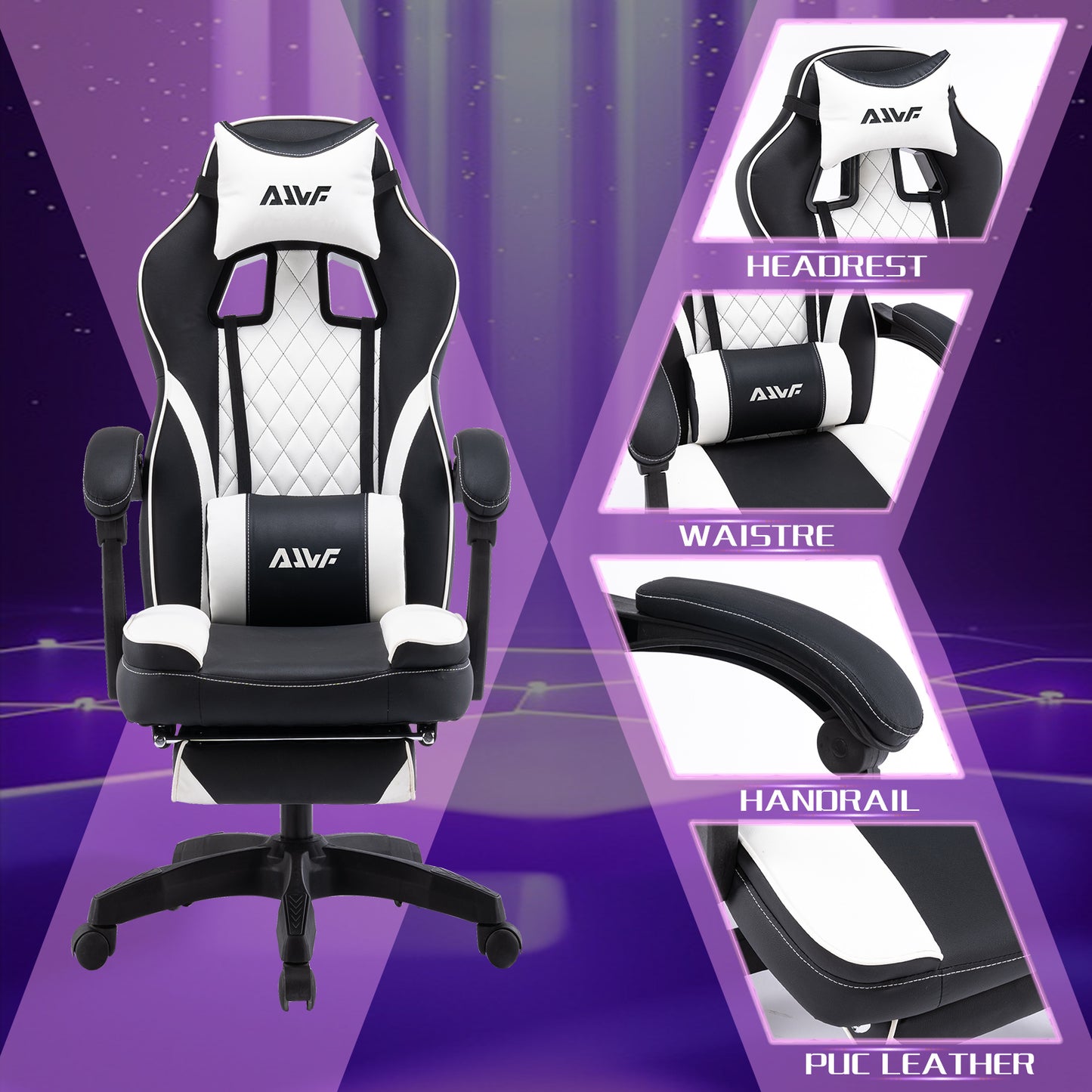 Gamestoel – Gaming Stoel – Game Chair – Gaming Chair – Bureaustoel – Ergonomisch Ontwerp – Verstelbare Hoogte & Lendensteun – Zwart/Paars