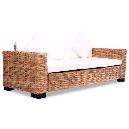 Rotan Bankenset – Rotan Sofa – Rotan Loungeset – Rieten Zitmeubel – Tuinbank Set – Natuurlijk Rotan – Afneembare Wasbare Kussens – Stevig Houten Frame