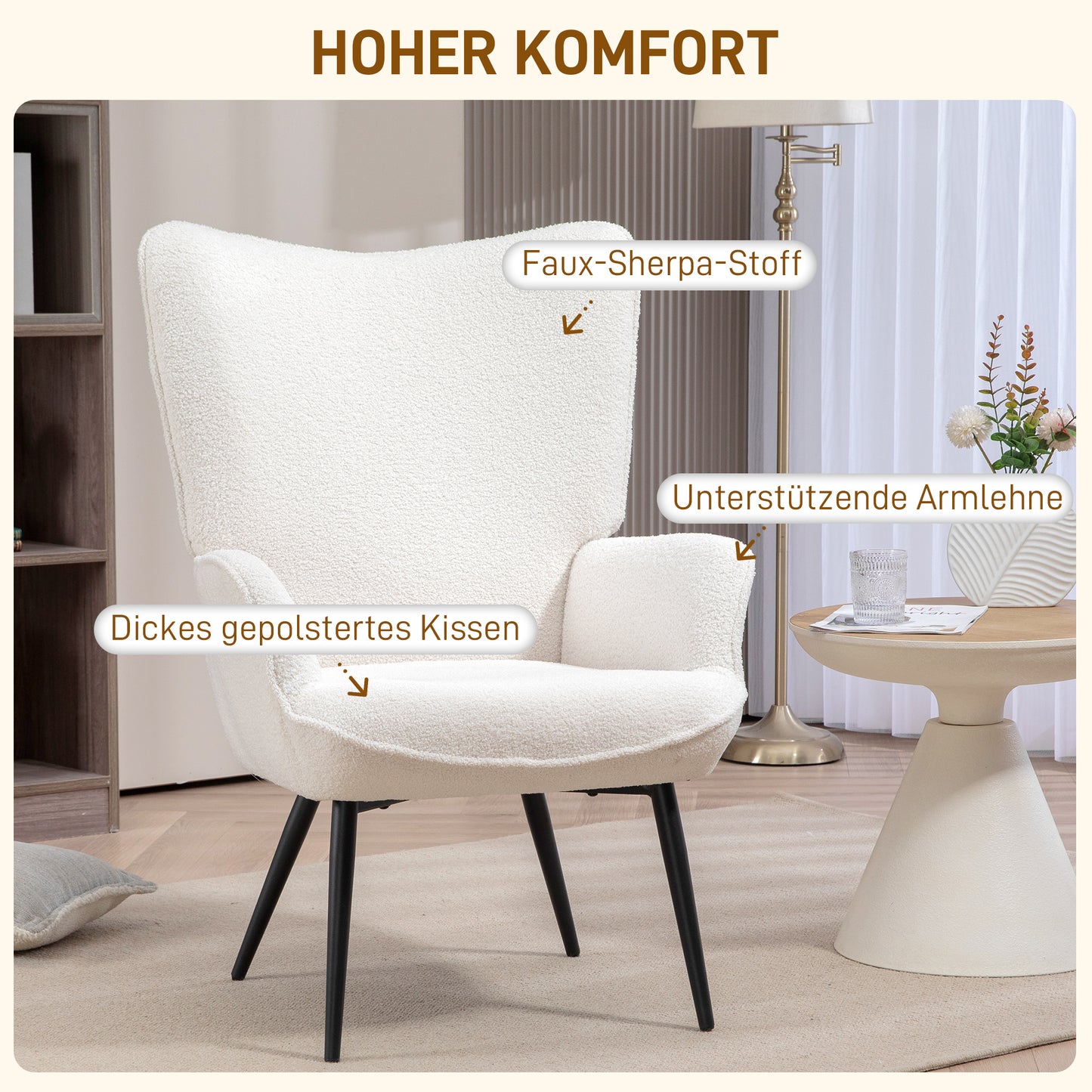 Fauteuil – Armstoel – Relaxstoel – Loungefauteuil – Zithoekstoel – Crème Kleur – Polyester Bekleding – Metalen Pootjes – 71x77x102 cm