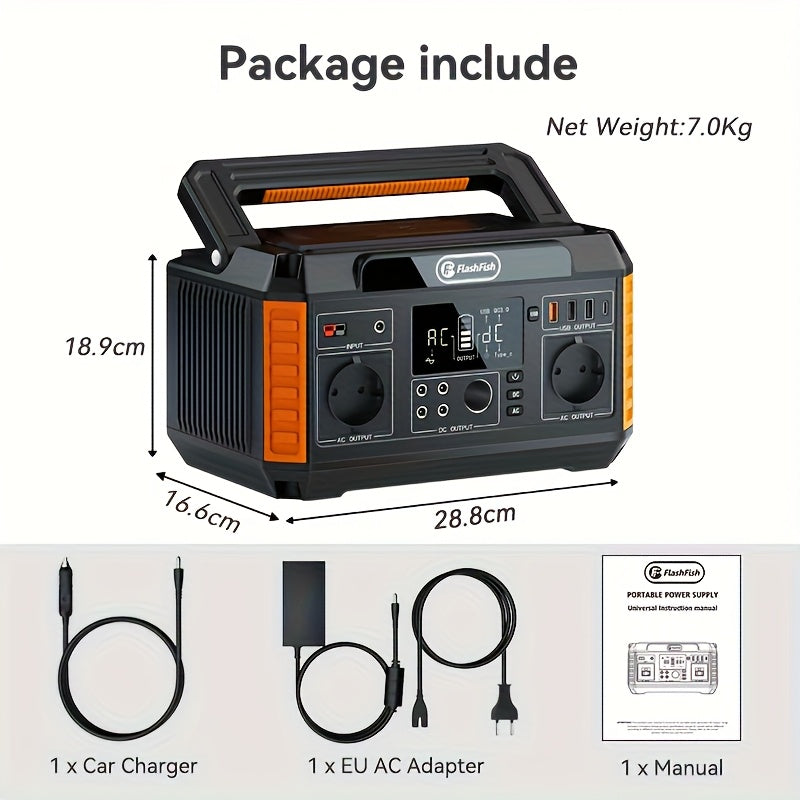 500W Portable Power Station with 100W Foldable Solar Panel - 520Wh/140, 000mAh Lithium Battery, 2 AC Outlets, 4 USB Ports, 4 Adapters, Digital Display & Solar Charging, Compact & Lightweight for Camping, Emergency, Home Backu