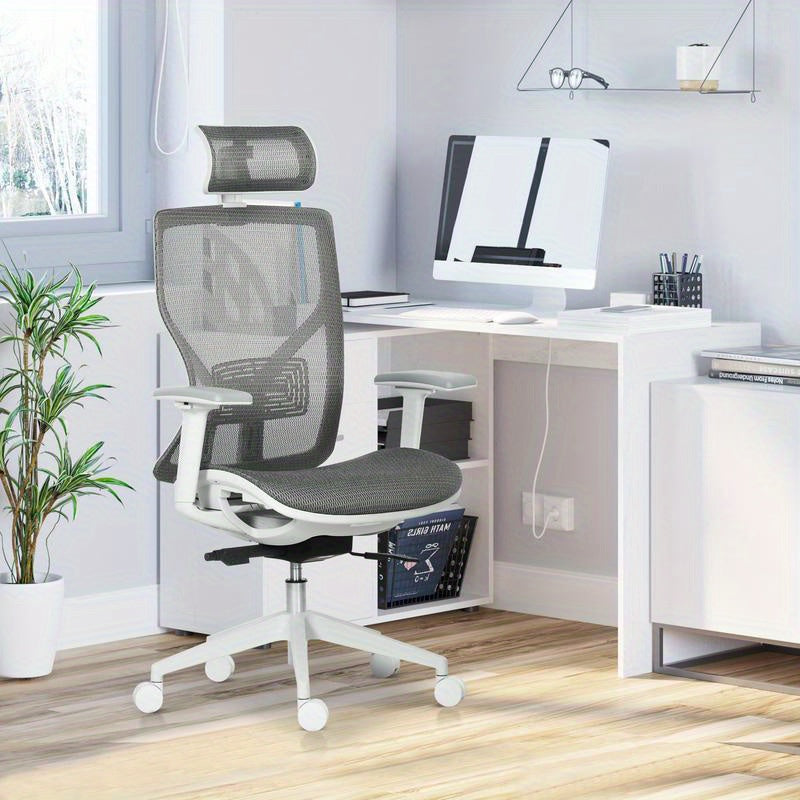 Ergonomische Bureaustoel – Kantoostoel – Werkstoel – Gamestoel – Computestoel – Verstelbare Lendesteun en Hoofdsteun – Ademend Mesh Met Metaal Frame