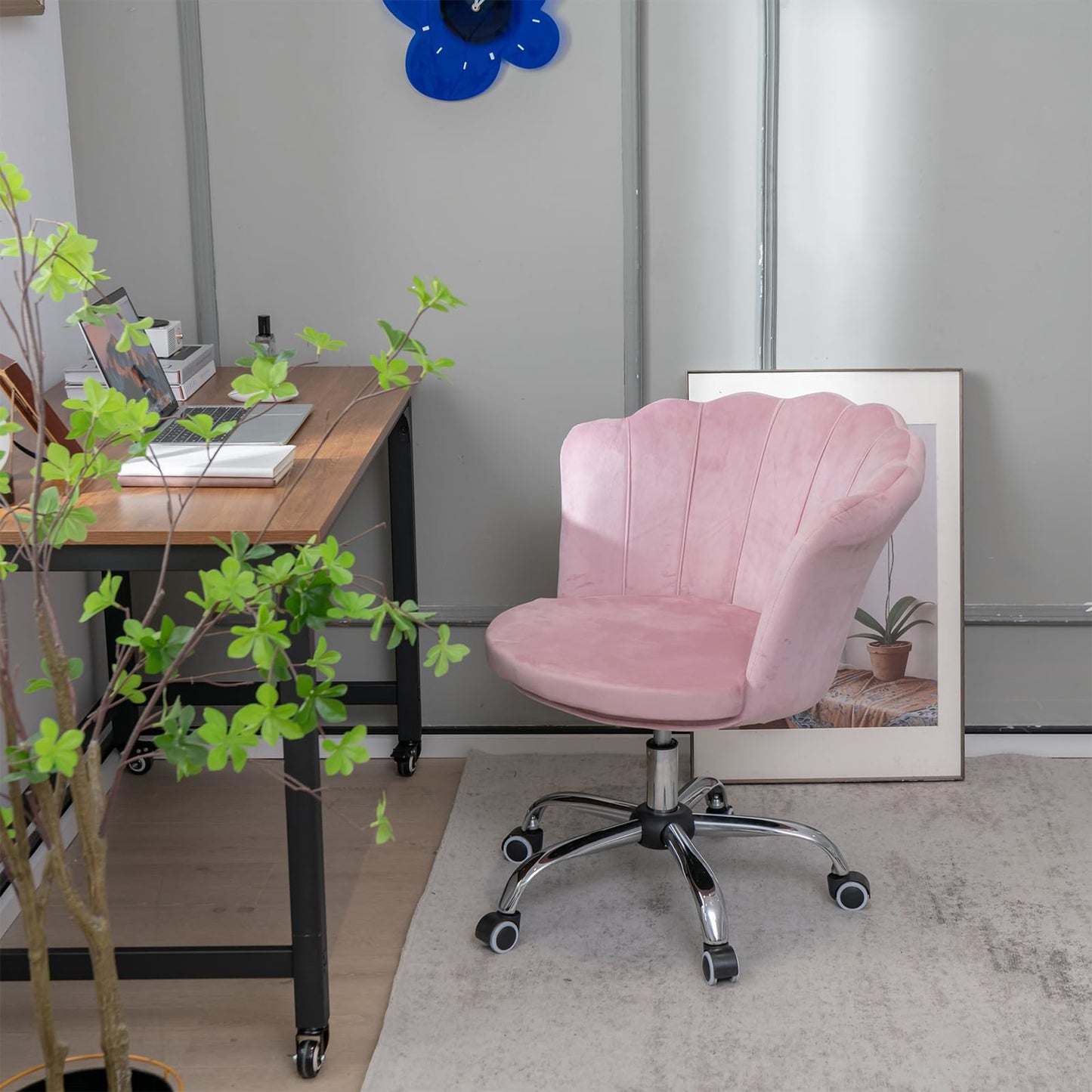 Bureaustoel – Stoel – Gamestoel – Draaistoel – Werkstoel – Verstelbaar in Hoogte – Fluweelzachte Bekleding – 360° Draaibaar met Wieltjes – Roze