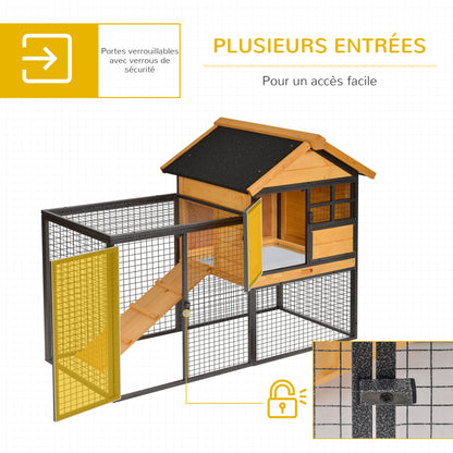 Konijnenhok – Dierenverblijf – Buitenren – Kippenhok – Ren Voor Konijnen – Epoxy Metalen Frame – Voorbehandeld Vurenhout – Met Ren En Loopplank – 122x63x92 cm – Oranje