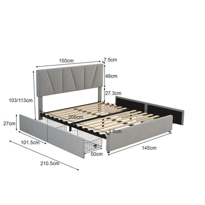Double/Full Size Upholstered Platform Bed Frame with 4-Side Storage Drawers & Adjustable Headboard - Low-Profile Modern Bed, / Fabric, Metal/MDF Frame, No Box Spring Needed, Fits Twin to King Mattresses (Assembly Required)